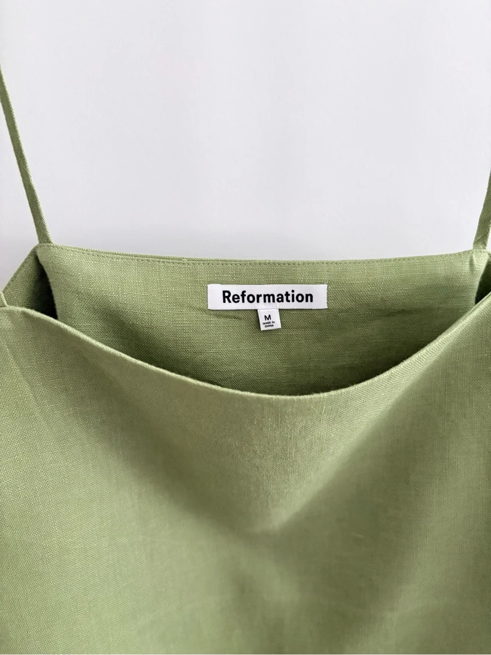 Reformation Aubree Linen Mini Slip Dress with Tie Straps in Olive